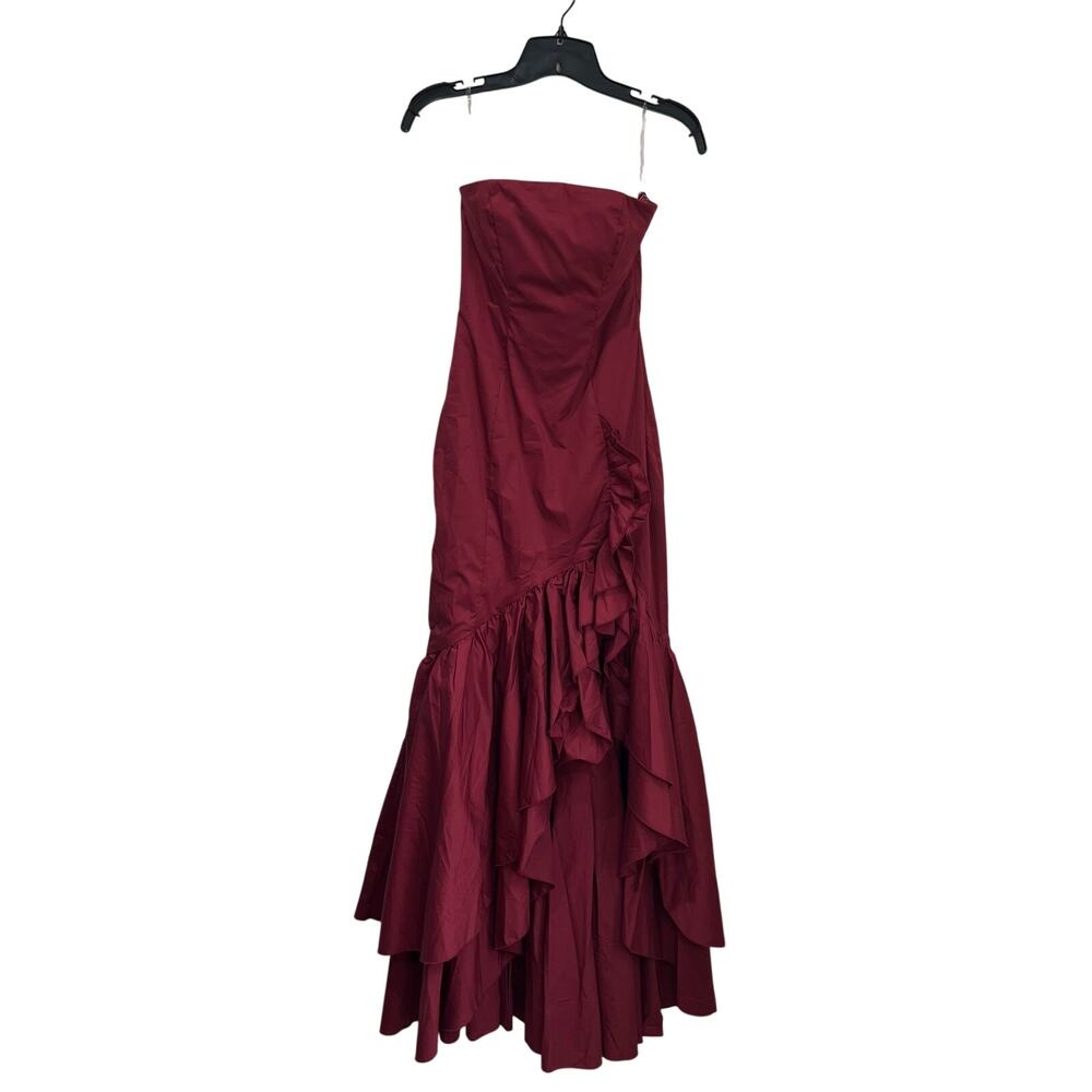 Babyboo Angelina Strapless Ruffle Maxi Dress NWT Burgundy Formal Gown Sz Small - Picture 2 of 12